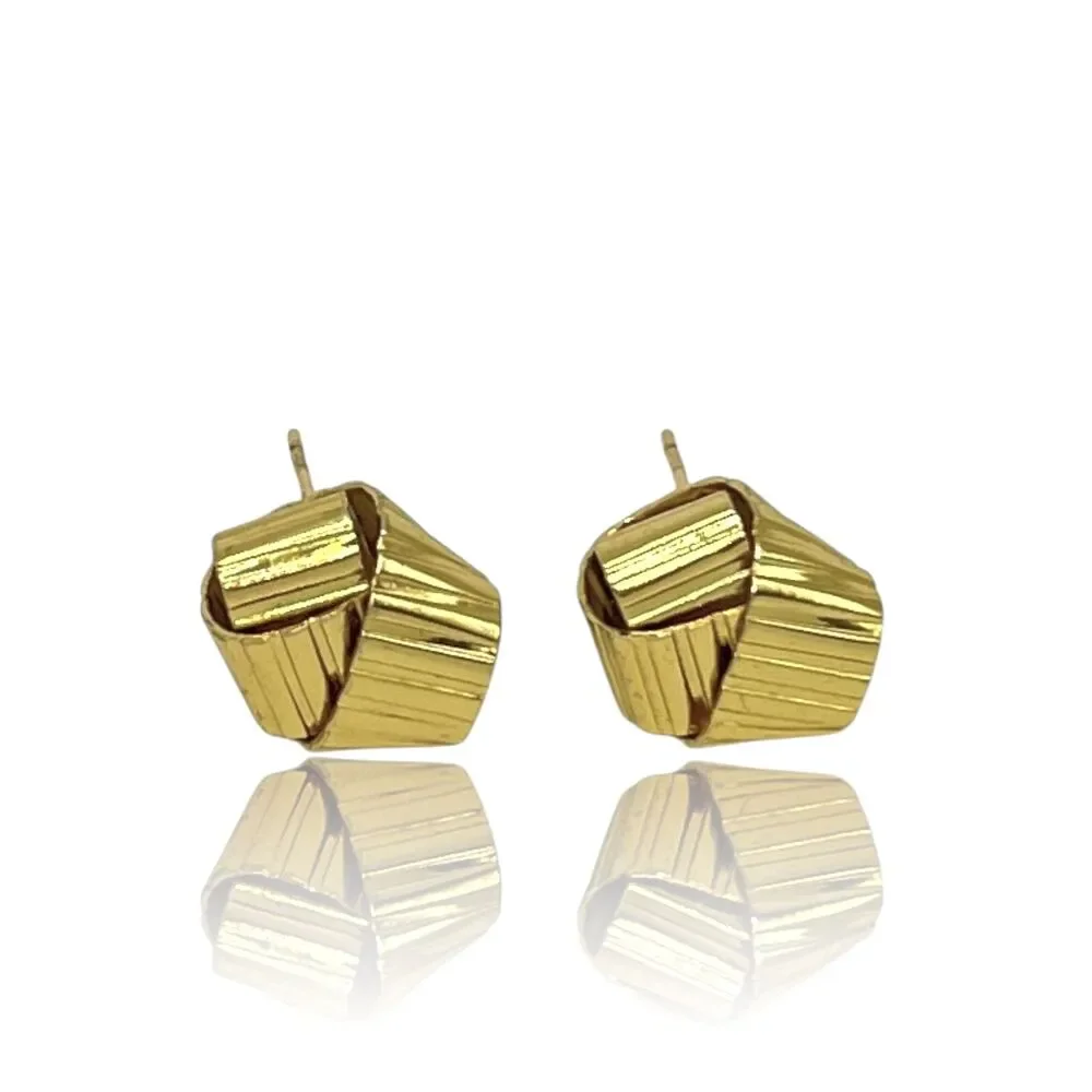 Gold Tone Statement Stud Earrings Modern Ribbed Swirl Post Geometric Wrap Posts